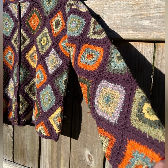 David Brooks Hand-Knit Cardigan in Purple and Orange Size L - Picture 5 of 13